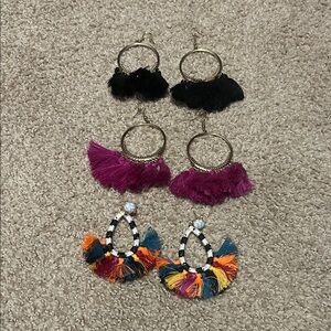 Vibrant Tassel Hoop Earrings Trio